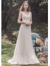 Cap Sleeve Beaded Ivory Lace Tulle Buttons Back Wedding Dress